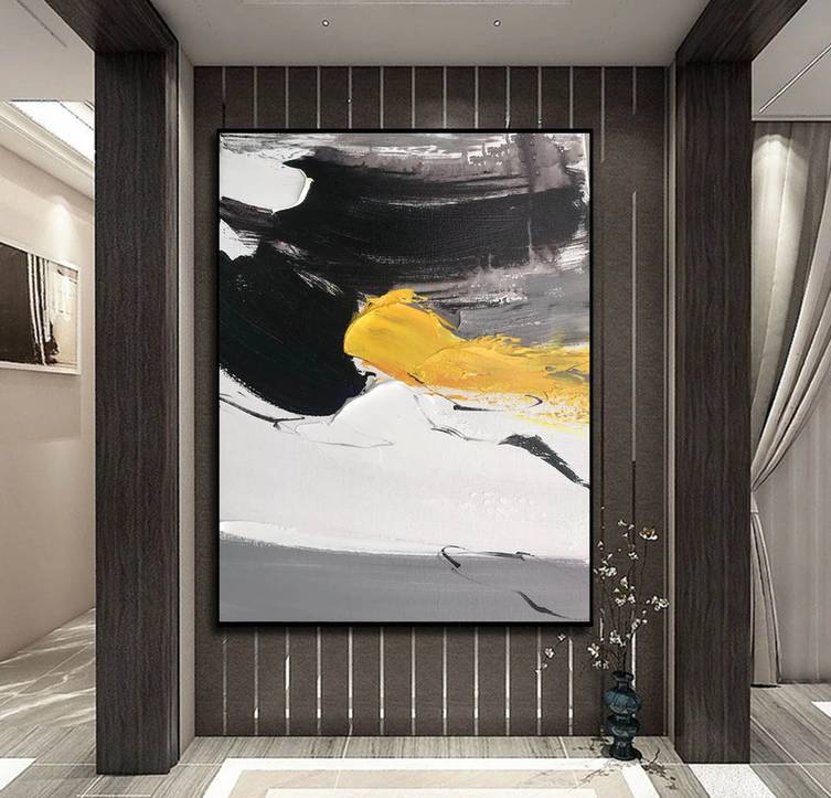 You Yellow Minimalist White Abstract Canvas Artwork FDUA9 wall art